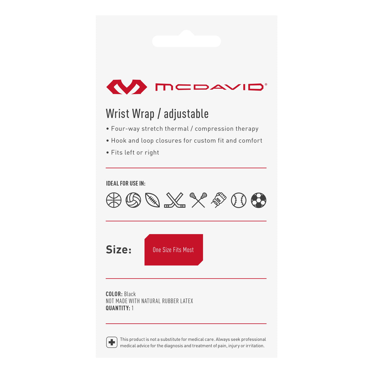 Sport Wrist Wrap, Black, Adjustable, One Size Fits Most