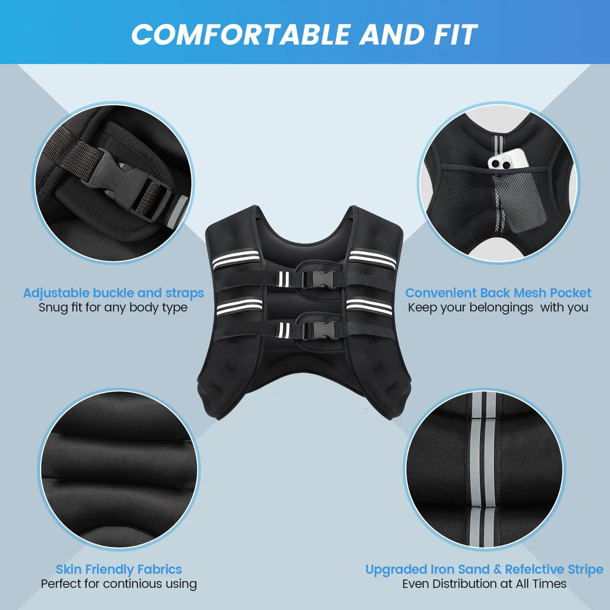 Weighted Vest 25 Lb Weight Vest for Woman Men Sport Weighted Vest with Reflective Stripe Adjustable Buckle Straps Mesh Pocket for Strength Training Running