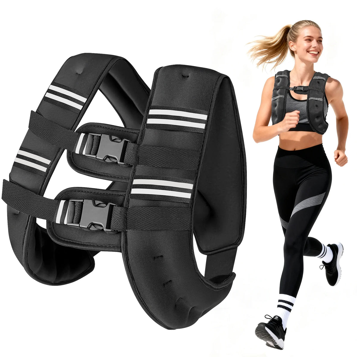 Weighted Vest 25 Lb Weight Vest for Woman Men Sport Weighted Vest with Reflective Stripe Adjustable Buckle Straps Mesh Pocket for Strength Training Running